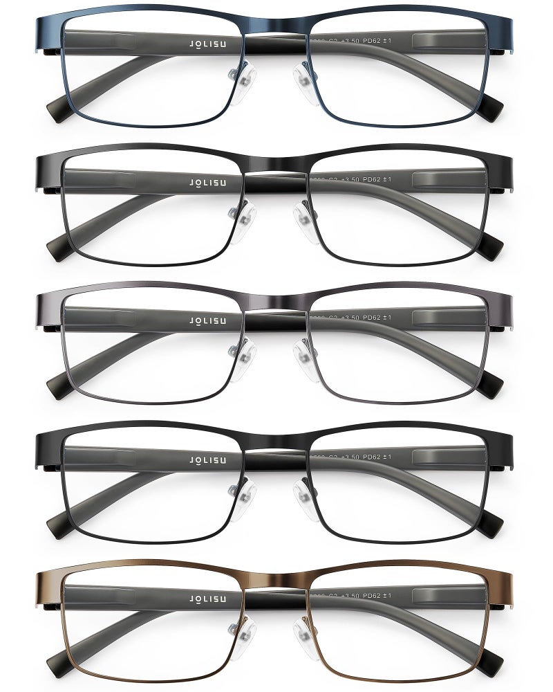 JOLISU 5PCS Reading Glasses Men - Blue Light Blocking Computer Metal Thin Frame Readers For Mens/Womenï¼ˆ2.50ï¼‰